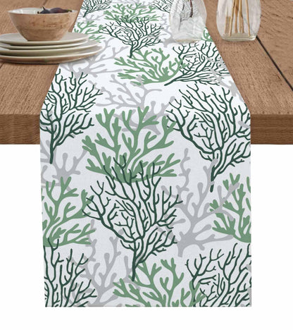 Sage Green Gray Coral Coastal Cotton Linen Rectangle Table Runners 13"x36" Summer Beach Sea Nautical Coffee Table Runner Dresser Scarves Luxury Table Runners for Wedding Party Banquet Dinner Decor