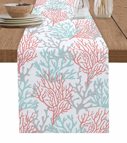 Red Blue Coral Coastal Cotton Linen Rectangle Table Runners 13"x36" Summer Beach Seaside Nautical Coffee Table Runner Dresser Scarves Luxury Table Runners for Wedding Party Banquet Dinner Decor