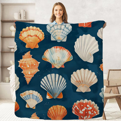 Shell with Conch Throw Blanket for Adult Kids Nautical Ocean Gifts Blanket Home Room Coastal Decor for Women Men Birthday Christmas Valentines Day Gifts Flannel Soft Blanket for Bed Couch 50"x60"